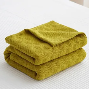 بطانيات منشفة منسوجة ناعمة فاخرة من الشاش بطانية أطفال من الوافل والقطن بطانيات رمي السرير