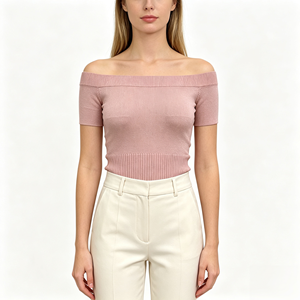 Maglione Casual da Donna <span class=keywords><strong>Valerie</strong></span> OEM & ODM Personalizzato Colore Viola Senza Spalle Manica Corta Alta Qualità Lavorato a Maglia Vendita all'Ingrosso - Product Image 1