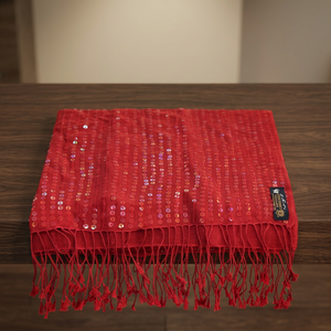 Red Sequins Tassel Style Whitening Girls Adult Long Multi-Purpose <b>Silk</b> Cashmere Solid-Color Shawl - Product Image 2
