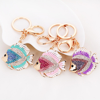 Breloque de sac à main en strass cristal en forme de poisson, porte-clés poisson rouge doré, pendentif pour sac femme