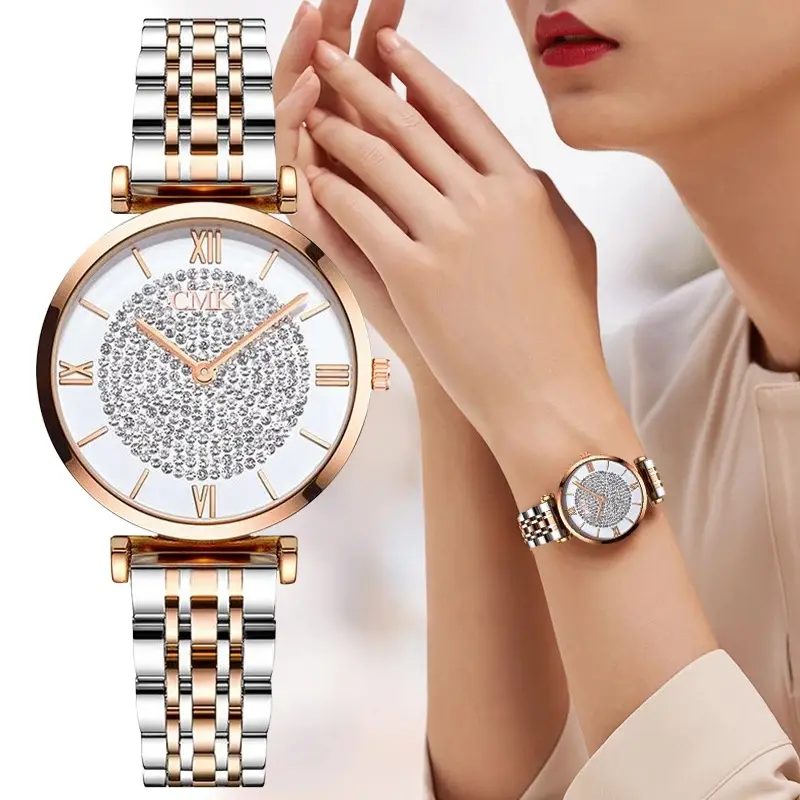 Bracelet de luxe en cristal pour femmes, Top marque de mode, diamant, Montre à Quartz pour dames, Montre-Bracelet en acier pour Femme, Relogi