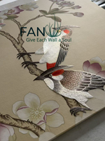 Murale brodée de luxe en 3D, motif feuille de Ginkgo et oiseau, pour la décoration haut de gamme des maisons et des espaces commerciaux