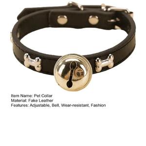 HMG, novedad, elegante, de cuero PU, respetuoso con el medio ambiente, <span class=keywords><strong>Collar</strong></span> para mascotas, remache, patrón sólido, <span class=keywords><strong>Collar</strong></span> de perro ajustable de lujo con campana - Product Image 4