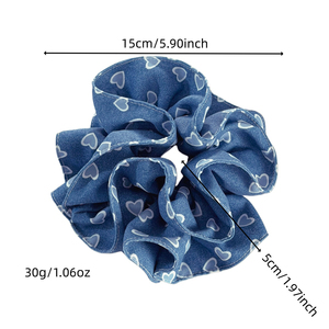 Retro grote haar scrunchies denim blauwe serie liefdeshart haarbandjes dubbele laag paardenstaart haar touw haaraccessoires voor vrouwen - Product Image 4