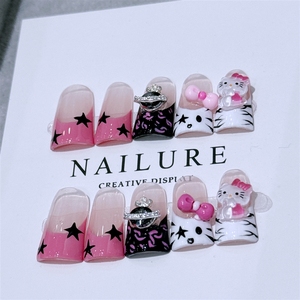 Uñas Postizas Acrílicas Pintadas a Mano con Diseño Francés Y2K, de Alta Calidad, Hechas a Mano, Venta al Por Mayor - Product Image 3