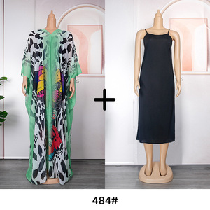 Abito da spiaggia stampato plus size per donne africane, vestito ampio protettivo dal sole, abito in chiffon AliExpress due pezzi. - Product Image 5