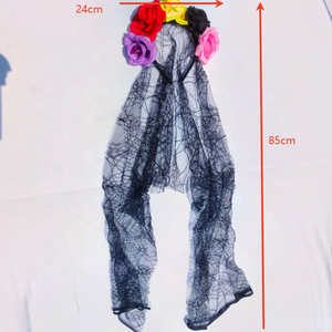 Serre-tête de déguisement d'horreur pour Halloween, avec voile de mariée gothique et fleurs de rose vintage, pour la décoration de fête sur le thème de la Journée des Morts - Product Image 3