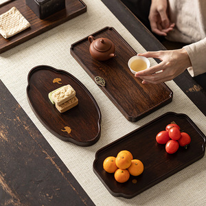 Chinese retro ebony dry brewing <b>tray</b>, small <b>tea</b> <b>tray</b>, household <b>tea</b> saucer, Kung Fu <b>tea</b> set, <b>tea</b> snack plate, pastry plating - Product Image 1