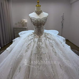 Robe de mariée élégante Lsjj145 en ivoire, style princesse, avec corsage perlé, broderie florale et traîne en tulle superposé, Jancember - Product Image 3