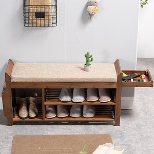 Magazine Shoe Changing Stool Solid Wood <b>Storage</b> Shoe Rack Modern Minimalist Style Doorway Bench With <b>Cushion</b> - Product Image 5