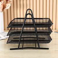 Porte-fichiers de bureau multifonctionnel Stable Amovible Trois couches Fer Art Stockage de données Grille métallique Rack de rangement de bureau Plateau de fichiers