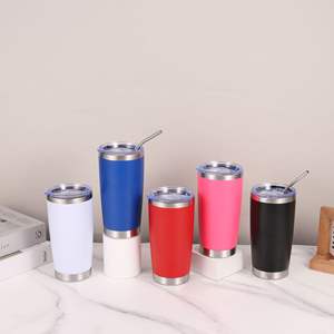 Gobelet de 20oz à double paroi isolé sous vide tasse de voyage gobelets en acier inoxydable avec couvercle et paille tasses à café durables à revêtement en poudre - Product Image 2