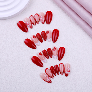 <span class=keywords><strong>Faux</strong></span> <span class=keywords><strong>ongles</strong></span> à presser style européen et américain, amande, couleur rouge unie, résine, motif gouttelette, fleur blanche française, <span class=keywords><strong>pour</strong></span> femme, usage quotidien - Product Image 4