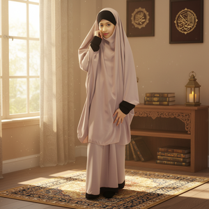 Vêtements de prière du Ramadan pour enfants de 2 à 14 ans, beige, coupe ample, grande taille, abaya pour filles musulmanes, jilbab modeste pour enfants - Product Image 3