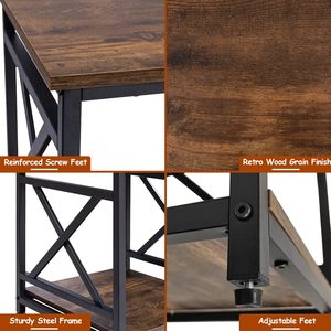 Mesa Auxiliar Industrial KSWIN con Estante de Almacenamiento de 2 Niveles, 18'' Cuadrada, Diseño en X, Marco de <span class=keywords><strong>Metal</strong></span>, Superficie de Madera de Ingeniería, Muebles para el Hogar - Product Image 4