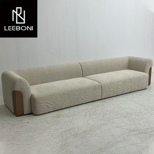 أريكة قطاعية أنيقة وفاخرة وعصرية من القماش البيج، أريكة معاصرة مغطاة بقماش كريمي، طقم أريكة تركيبي - Product Image 1