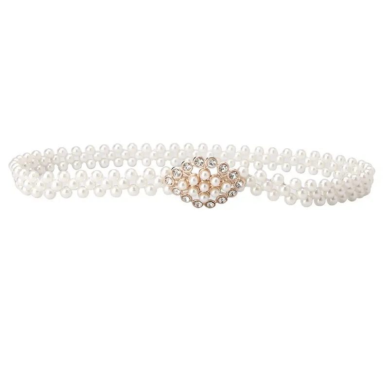 SHANGJIN-cinturón con cadena de perlas para mujer, cinturón elegante con hebilla, 2021