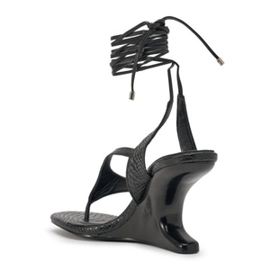 Fashion Trend Women Faux <strong>Croc</strong> Leather Curved Wedge Heel Sandals Comfortable Lace <strong>up</strong> High Heel Sandals - Product Image 6