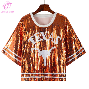Loveda Factory T-<span class=keywords><strong>shirt</strong></span> à paillettes complet de haute qualité à la mode d'été pour femmes personnalisées - Product Image 2