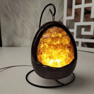 Lámpara Nocturna de Citrino Brasileño, Adorno de Huevo de Dinosaurio con Cueva de Amatista Natural, Grabado Original en Piedra Tallada para Dormitorio y Mesita de Noche - Product Image 1