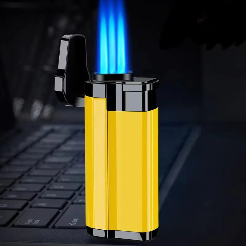 Accendisigari Logo personalizzato ricaricabile antivento Triple Jet Flame Torch accendisigari Metal 3 jet torch butano gas Lighter