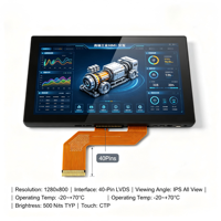 شاشة LCD TFT مقاس 12.1 بوصة بدقة 1280×800 LVDS WXGA مع لوحة لمس CTP، نطاق حرارة واسع -20~+70 درجة مئوية، إضاءة خلفية LED مدمجة، ماركة TMK لـ AUO G121EAN01.0