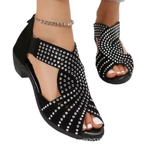 Zapatos <span class=keywords><strong>de</strong></span> baile <span class=keywords><strong>de</strong></span> verano con punta abierta para mujer con <span class=keywords><strong>botas</strong></span> negras <span class=keywords><strong>de</strong></span> cristal, tendencia <span class=keywords><strong>de</strong></span> moda acolchada, calzado <span class=keywords><strong>de</strong></span> baile elegante - Product Image 2