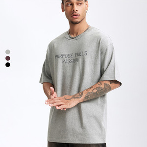 T-shirt en coton pur robuste imprimé lettres, tendance printemps-été 2026, nouveau modèle streetwear ample à manches courtes - Product Image 1