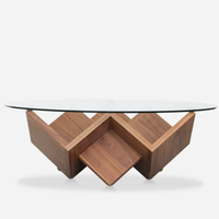 Nouveauté Table moderne de luxe Meubles de salon Base en bois Centre de table basse en verre