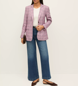 <span class=keywords><strong>Veste</strong></span> d'affaires rétro rose à carreaux en mélange de <span class=keywords><strong>lin</strong></span> à manches longues et col à revers pour <span class=keywords><strong>femme</strong></span>, populaire à l'international - Product Image 4