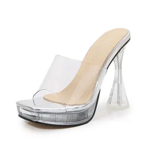 Drop shipping产品2024 sapato feminino 12CM女士高跟鞋大码35-43 # 透明水晶凉鞋畅销商品