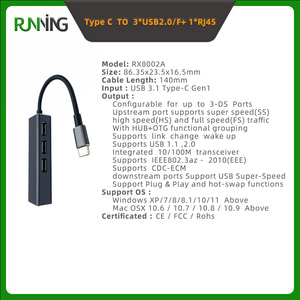 USB 3.1 <span class=keywords><strong>Type</strong></span>-<span class=keywords><strong>C</strong></span> ถึง4พอร์ต USB 2.0 + ฮับ RJ45กับ <span class=keywords><strong>OTG</strong></span> 10/100M อะแดปเตอร์อีเทอร์เน็ตอลูมิเนียมอัลลอยรองรับ1.1/2.0 - Product Image 2