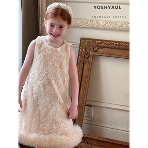 YOEHYAUL 25008 elegante fodera in cotone bambina abito <span class=keywords><strong>da</strong></span> <span class=keywords><strong>sera</strong></span> con paillettes senza maniche per bambini vestito compleanno <span class=keywords><strong>da</strong></span> principessa - Product Image 2