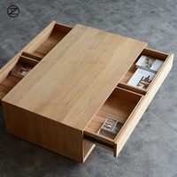 Table basse de salon nordique en bois massif, style moderne et minimaliste, avec rangement, en chêne blanc ou noyer noir, meubles sur mesure