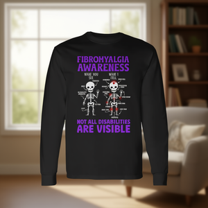 T-shirt à manches longues pour la sensibilisation à la fibromyalgie, design « Non toutes les handicapades sont visibles », motif « Guerrier Fibro » - Product Image 3