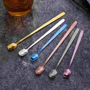 Custom logo 304 Stainless Steel Long Handle <b>square</b> Mixing Spoon Coffee Stirring Spoon for Tea Coffee Ice Cream - Product Image 1