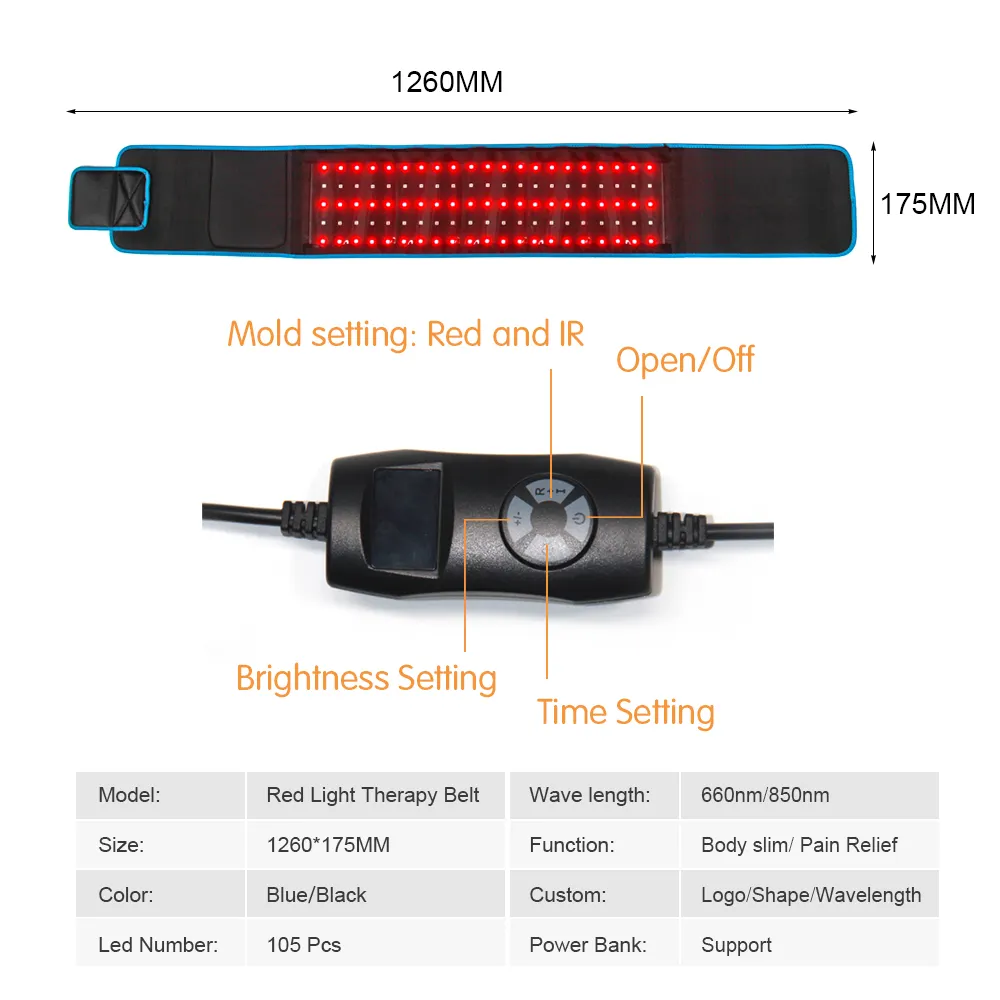 Ceinture de soulagement de la douleur musculaire infrarouge, appareil de lumière LED pour enrouler les douleurs du dos