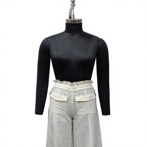Pantalon large taille haute pour femme avec poches latérales, taille élastique, décontracté, en coton, léger et respirant, style printemps - Product Image 1