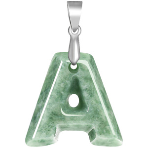 Pendentif lettre en jadeite naturelle birmane de qualité A, vert pois, avec attache en argent S925, pour hommes et femmes, collier de charmes en jade, vente en gros - Product Image 6