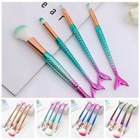 JIY OEM Kit de Pinceaux de Maquillage Sirène Professionnel 10 Pièces en Fibres Douces, Portable, pour Fard à Paupières, Poudre Libre et Illuminateur, et Pinceau à Rasoir