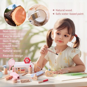 Set Trucco Giocattolo in Legno Ecologico Non Tossico con Specchio, <span class=keywords><strong>Pennelli</strong></span> e Accessori - Gioco di Ruolo <span class=keywords><strong>per</strong></span> Bambini 2-7 Anni - Product Image 6
