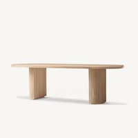 Table à manger en bois massif marbre avec dalles de pierre de grotte meubles horizontaux de ménage de forme ovale table à manger durable