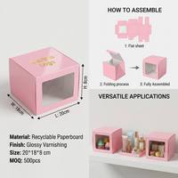 Caja de Cartón Rosa Personalizada con Ventana Transparente y Barnizado para Pasteles y Cosméticos, Caja de Regalo Reciclable con Logotipo Personalizado