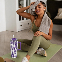 Tumbler Bunga Lavender 40oz Kustom, Dapat Digunakan Kembali, Baja Tahan Karat 304, Dinding Ganda, Vakum Terisolasi, Anti Bocor, Mug Kopi Perjalanan, Untuk Minuman Dingin
