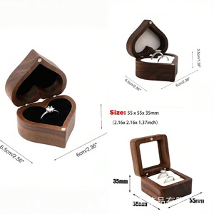 Wooden Heart Shape <b>Ring</b> <b>Box</b> 55x55x35mm For Engagement Wedding Jewelry Storage - Product Image 2