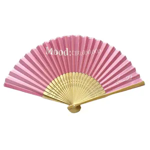 Hand Made Crafts Design Custom Natural Bamboo Fan Light Pink Hand Fan Custom Printed Folding Hand Fan