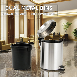 Poubelles à pédale en acier inoxydable poli avec double poubelle en plastique pour stockage intérieur - Product Image 2