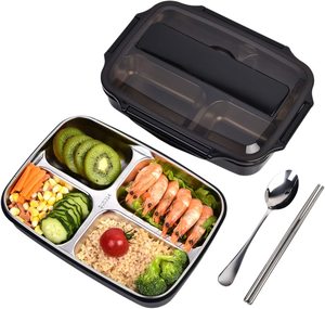 Service de table divisé en acier inoxydable 304, 4 compartiments, plateau à <span class=keywords><strong>repas</strong></span>, boîte à Lunch pour enfants, assiette de fruits avec couvercle - Product Image 4