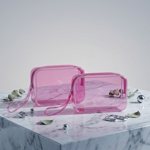 Waterproof Female Girls Reusable Eco <strong>Make</strong> <strong>up</strong> Bags Pvc Clear Zipper Bag Pink Transparent Customized Custom Zipper <strong>Pouch</strong> Lady OEM - Product Image 2