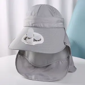 Rosto-cobrindo guarda-sol chapéu guarda-sol chapéu para homens e mulheres com ventilador recarregável montando grande beirais chapéu hip-hop/streetwear